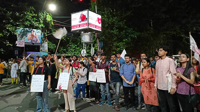 Students of Jadavpur University protesting against vilification and ragging. Photo: Special arrangement