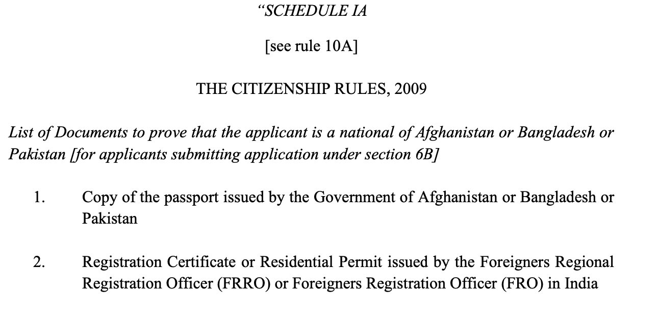 Documents required for citizenship under CAA 2019.