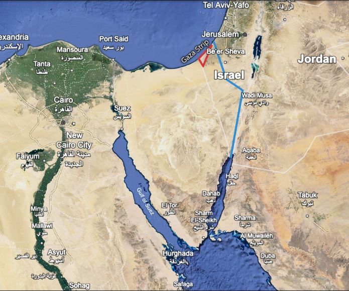 The proposed Ben Gurion Canal (in blue)